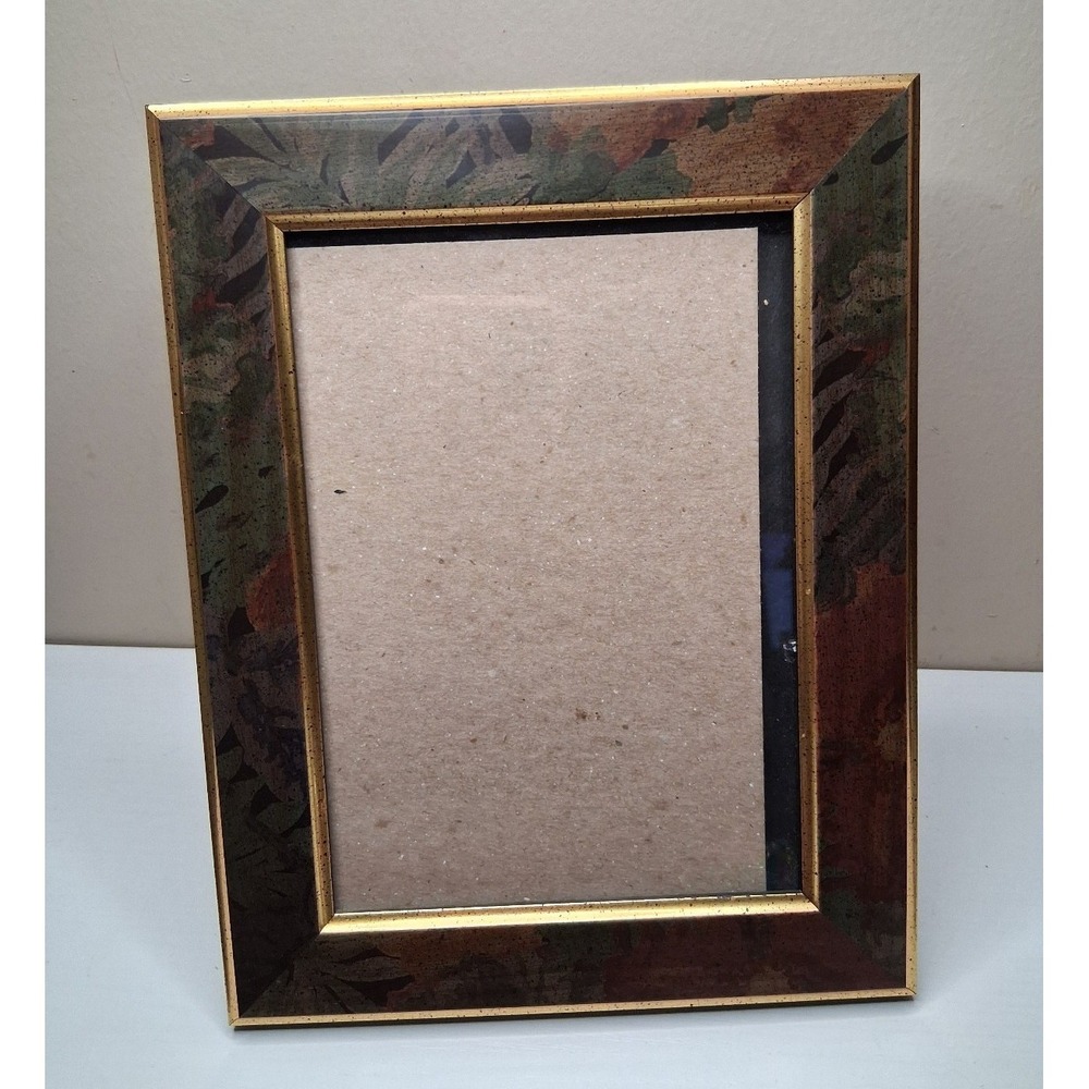 Vintage 5x7‎ Picture Frame Multicolor Leaf Pattern Gold Trim